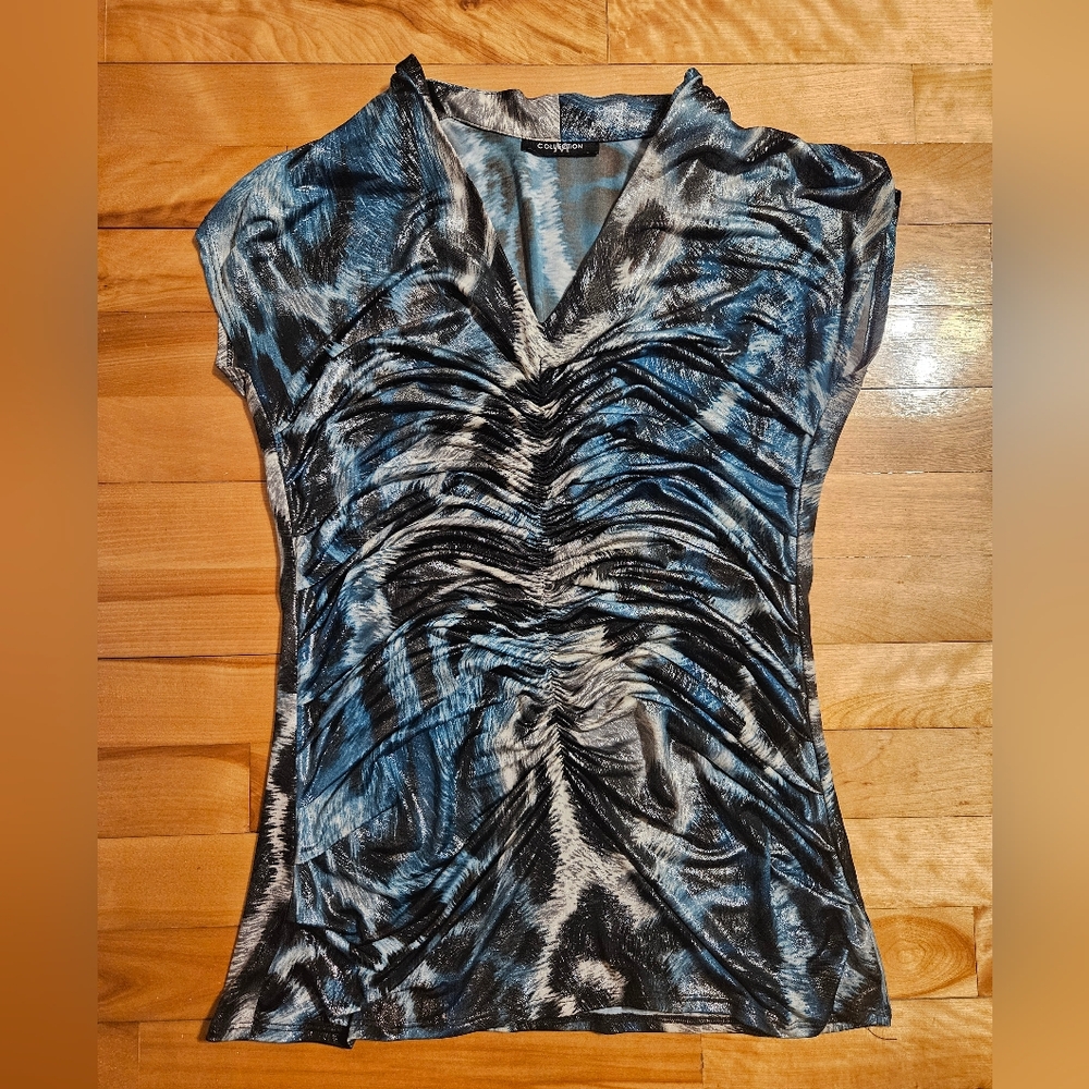 Ruched Animal Print & Metallic Stretchy Top Size S